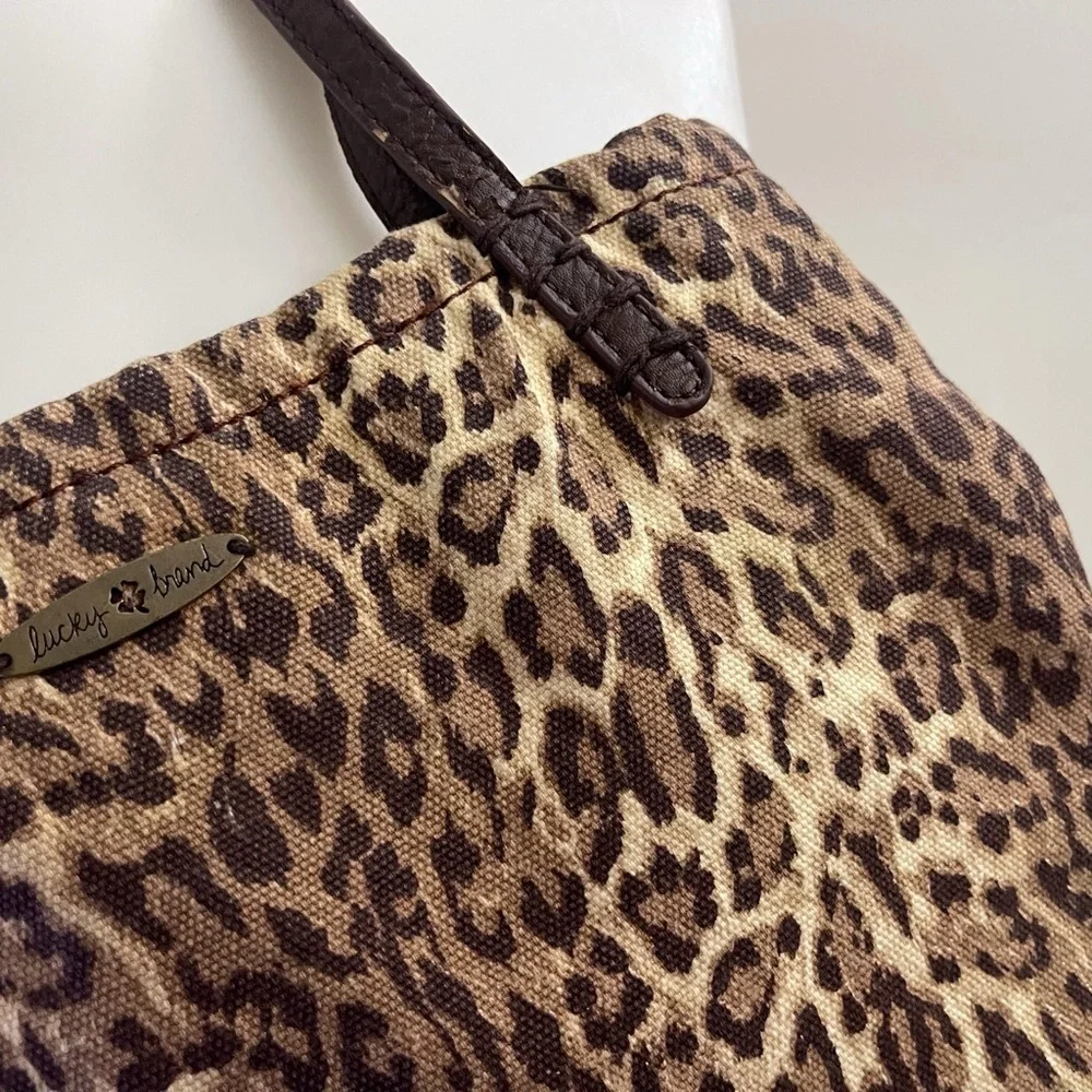 Lucky Brand Brown Leopard Tote Bag Animal Print Boho Chic Casual Y2K School